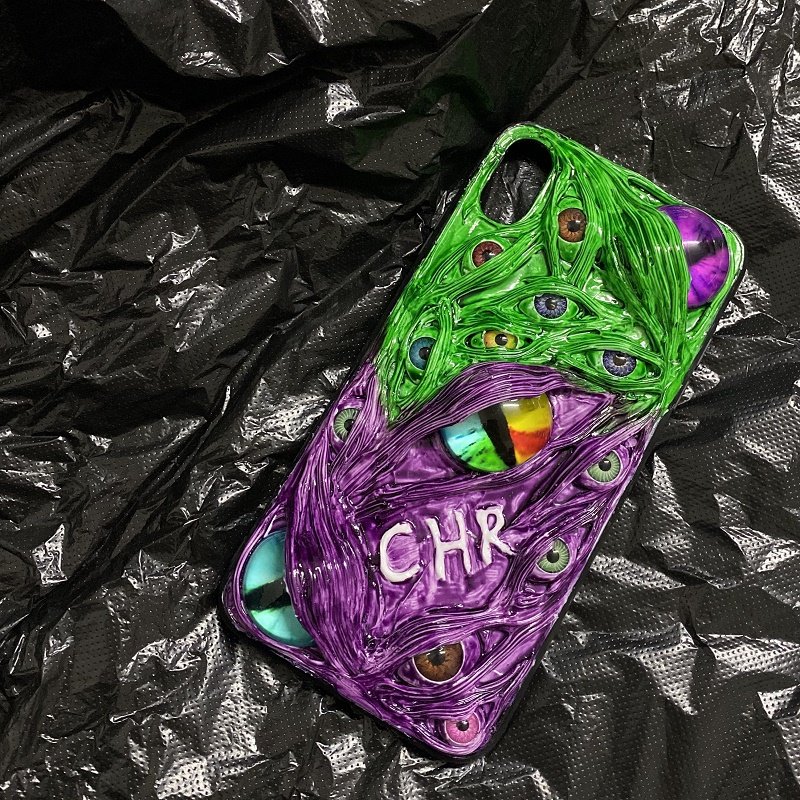 "Graffiti Beast" Custom Name 3D Phone Case | Personalized Hand-Painted Text & Monster Eyes - Crux Jewelry product image 2