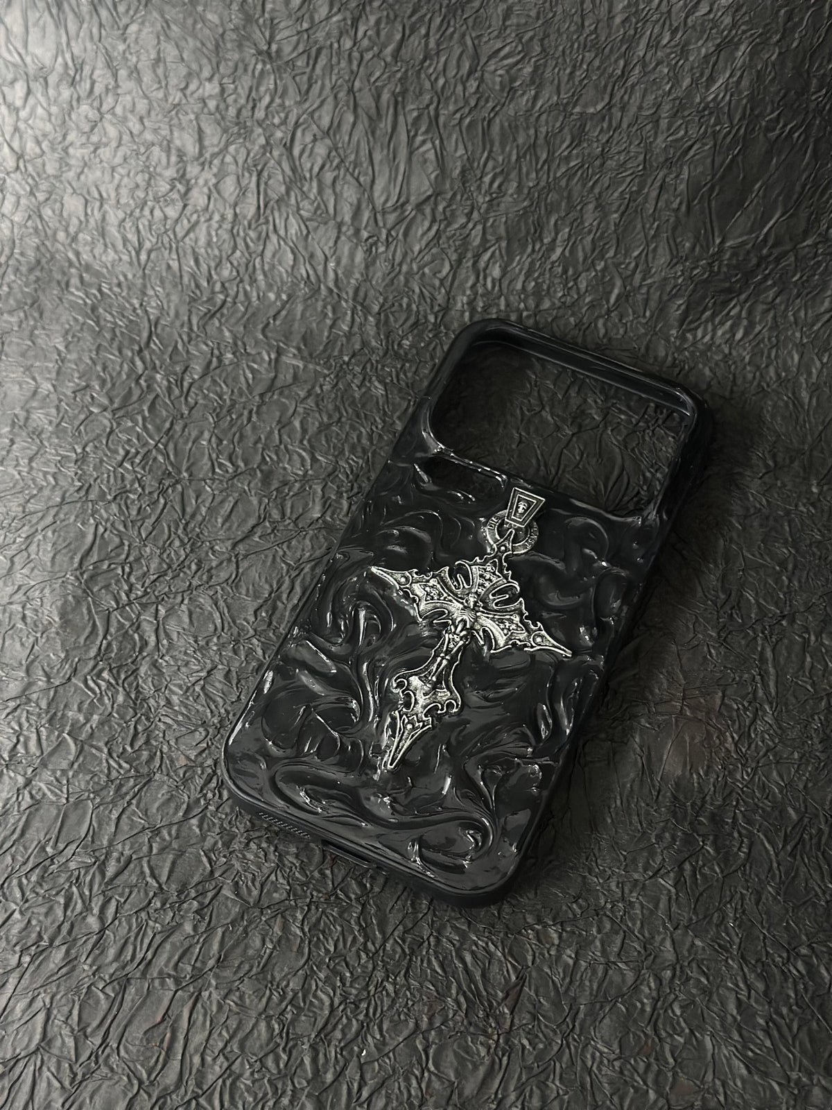 "Gothic Relics" 3D Embossed Phone Case | Bloody Cross, Fallen Angel & Spine Ribcage Art product image 1