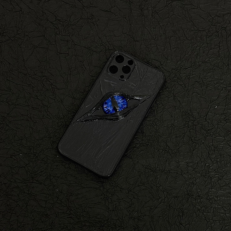 "Dark Awakening" Single Dragon Eye 3D Phone Case | Handmade Black Texture Demon Cover - Crux Jewelry product image 9