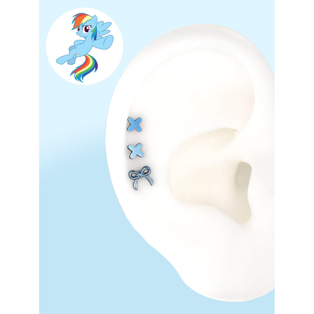 Rainbow Dash blue criss-cross and ribbon bow ear studs