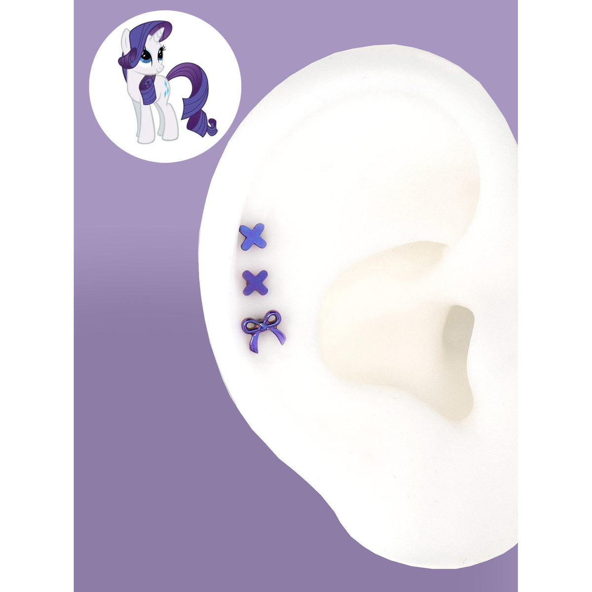 Rarity purple criss-cross and ribbon bow ear studs