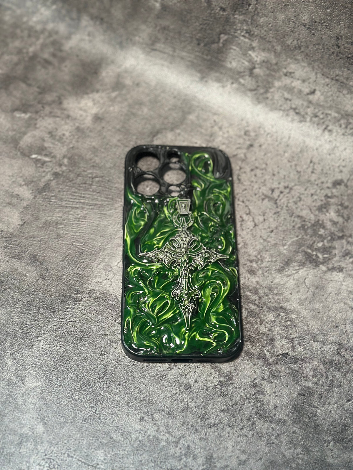 "Gothic Relics" 3D Embossed Phone Case | Bloody Cross, Fallen Angel & Spine Ribcage Art product image 4