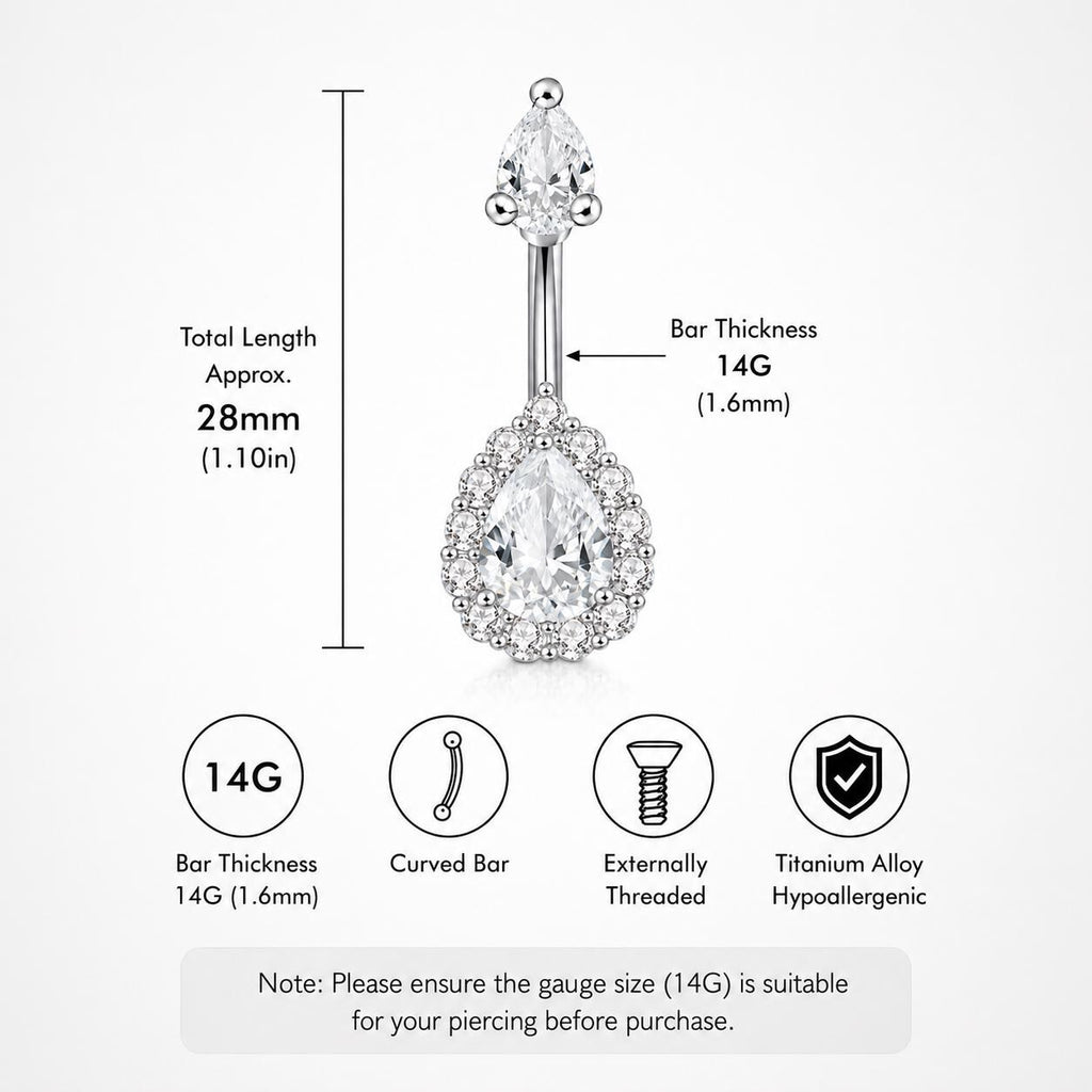Teardrop CZ Titanium Belly Ring detail 9