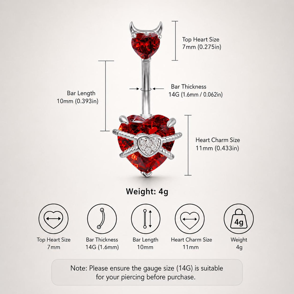 Devil Heart Titanium Belly Ring detail 11