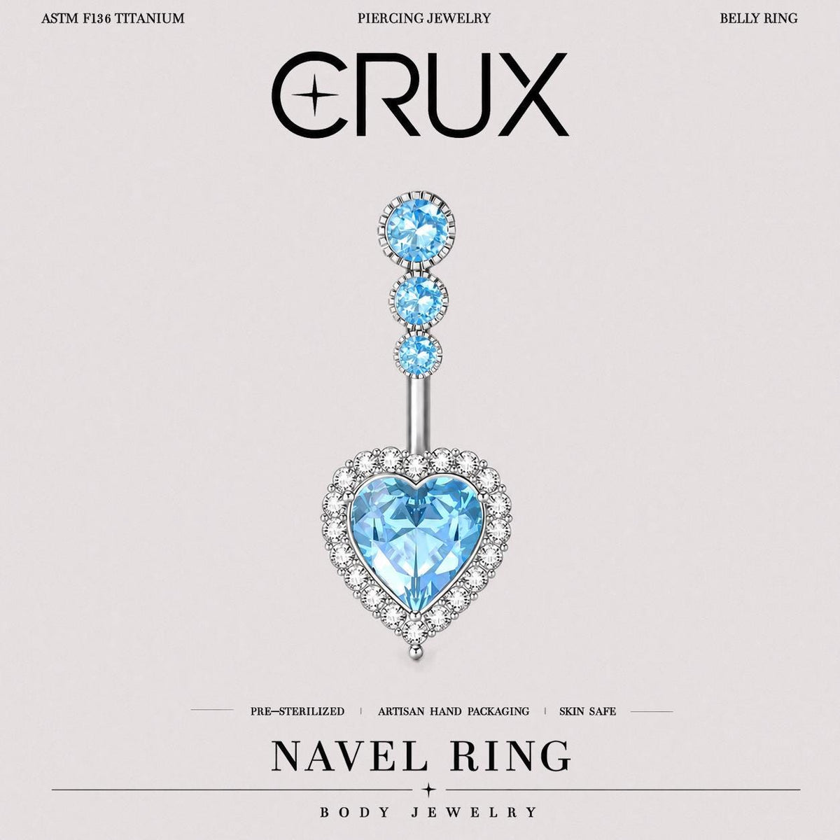 Heart CZ Titanium Belly Ring