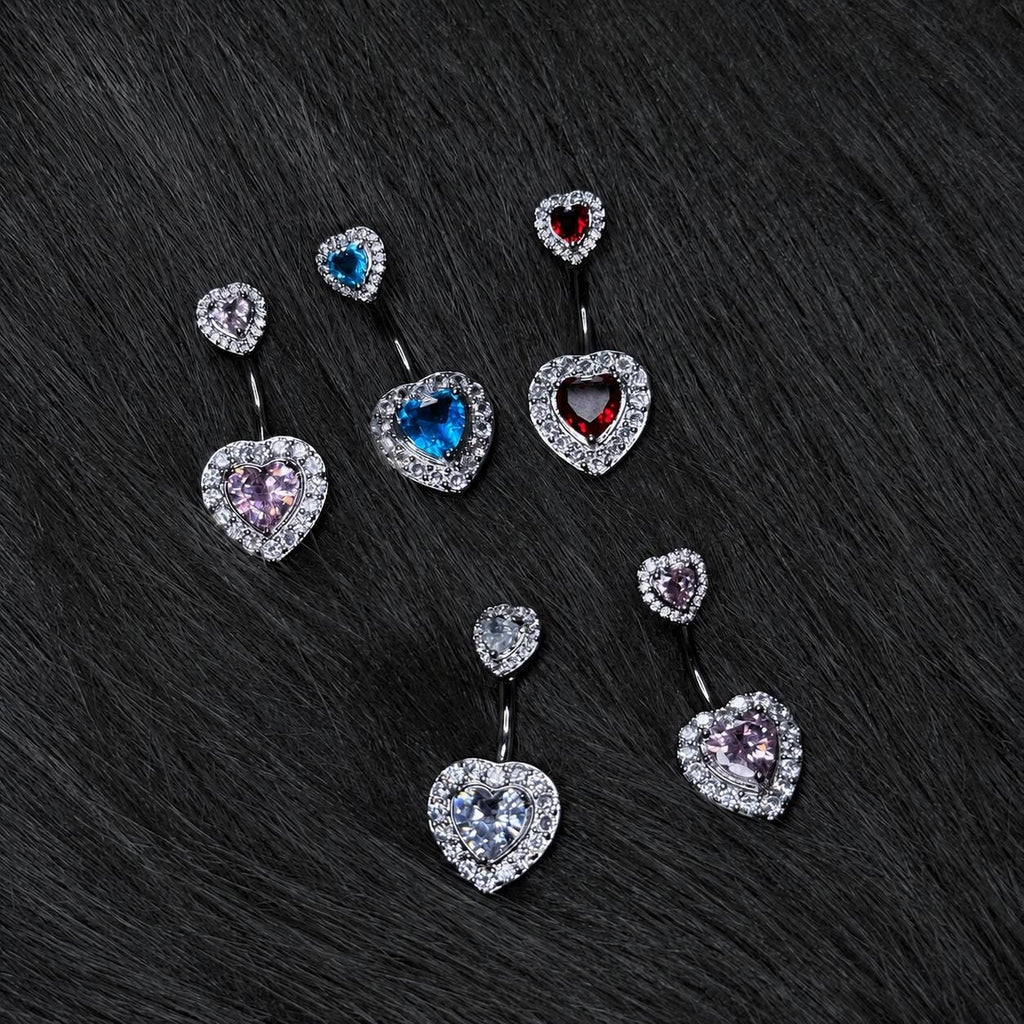 Double Heart CZ Titanium Belly Ring detail 3