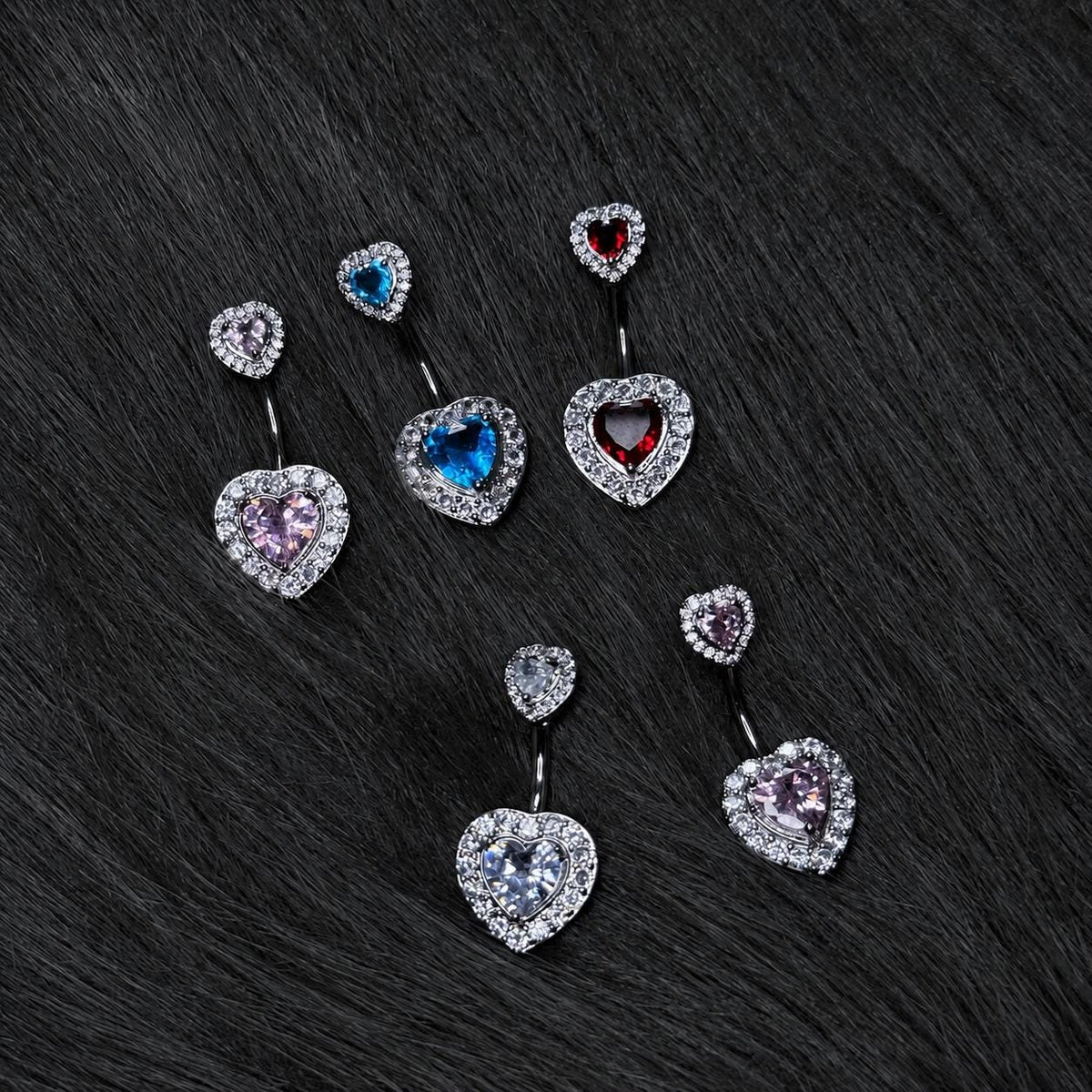 Double Heart CZ Titanium Belly Ring detail 3