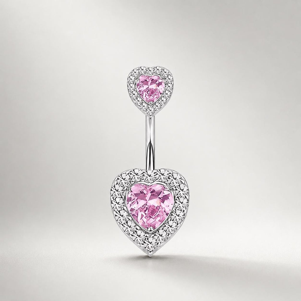 Double Heart CZ Titanium Belly Ring detail 6