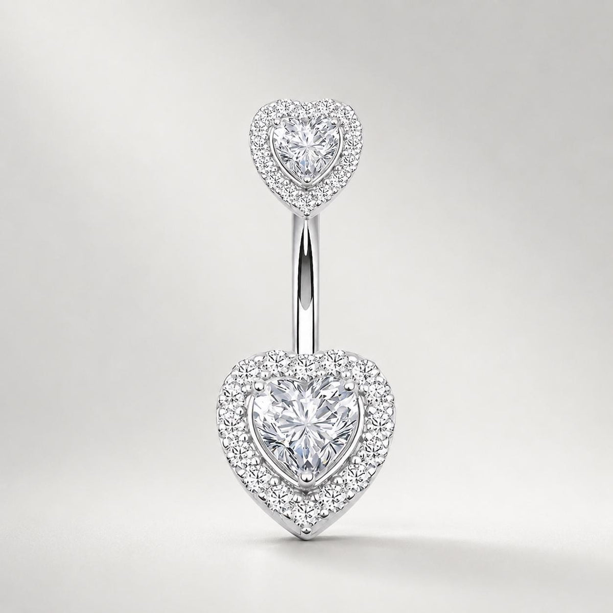Double Heart CZ Titanium Belly Ring detail 7