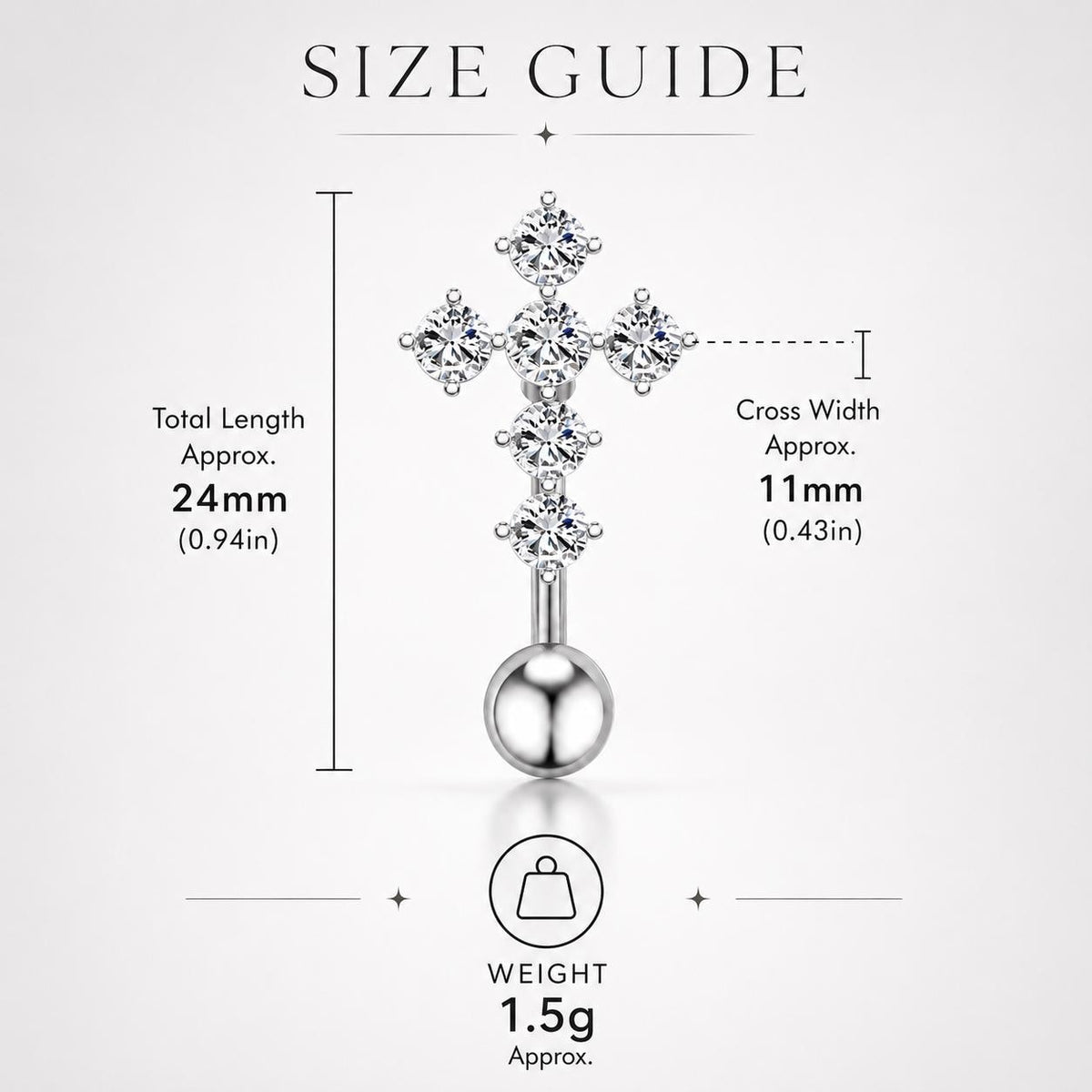 Sparkle Cross Titanium Navel Ring detail 5