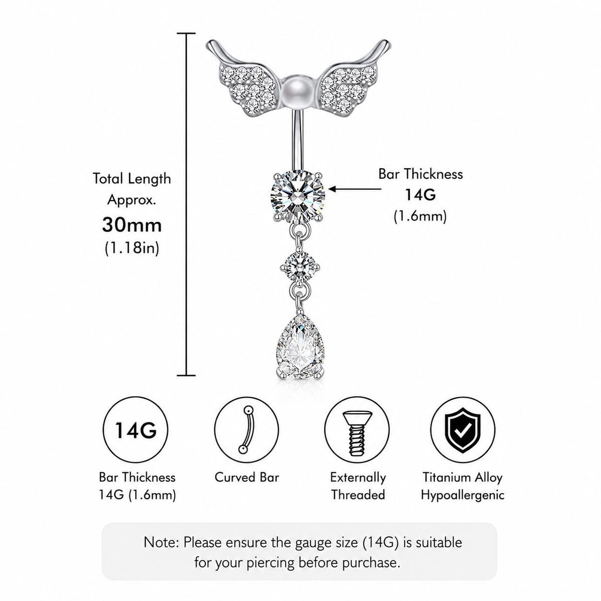Angel Wing Titanium Belly Ring detail 9