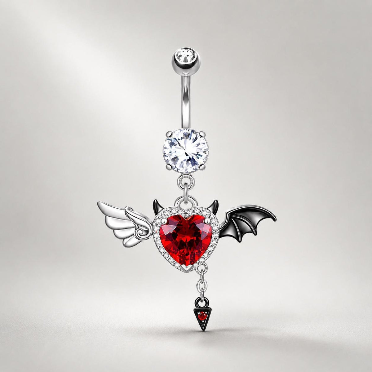 Red CZ Winged Heart Belly Ring detail 4