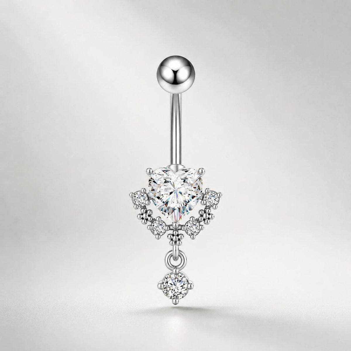 CZ Heart Dangle Titanium Belly Ring detail 4