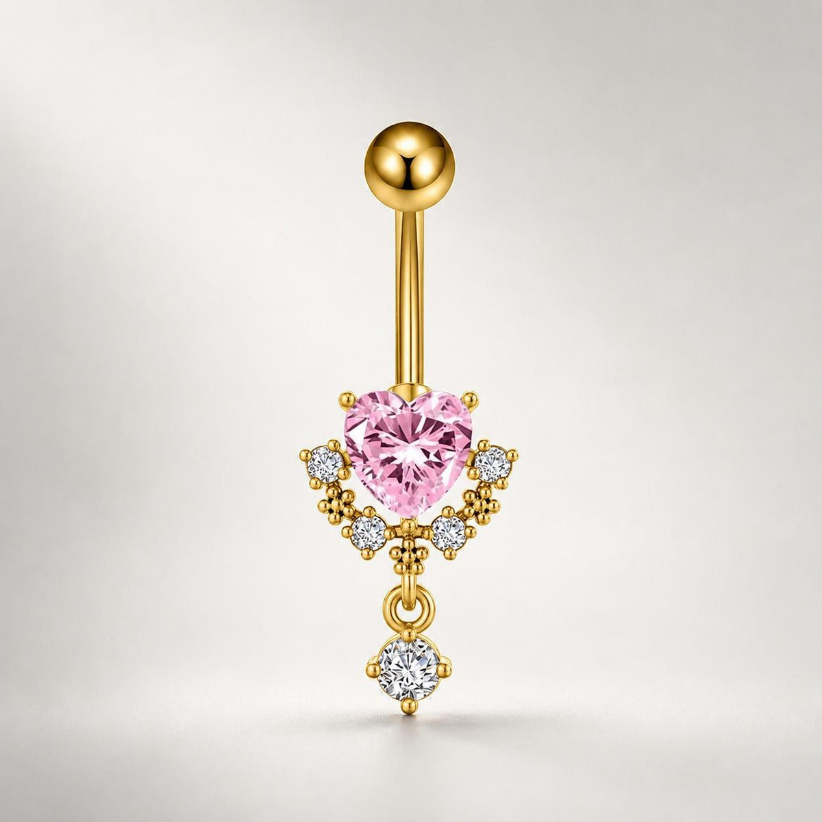 CZ Heart Dangle Titanium Belly Ring detail 8
