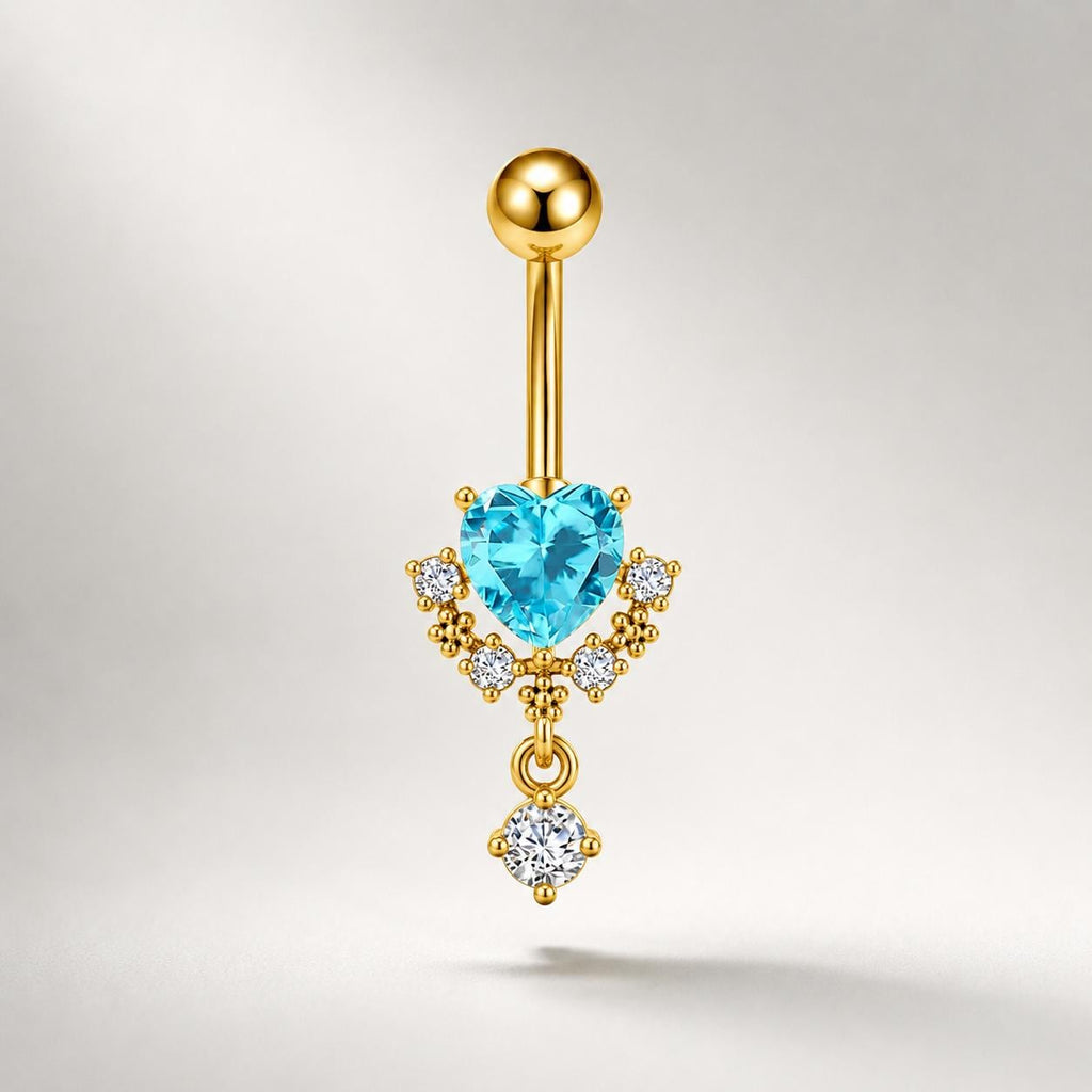 CZ Heart Dangle Titanium Belly Ring detail 9