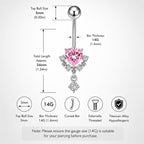 CZ Heart Dangle Titanium Belly Ring detail 10