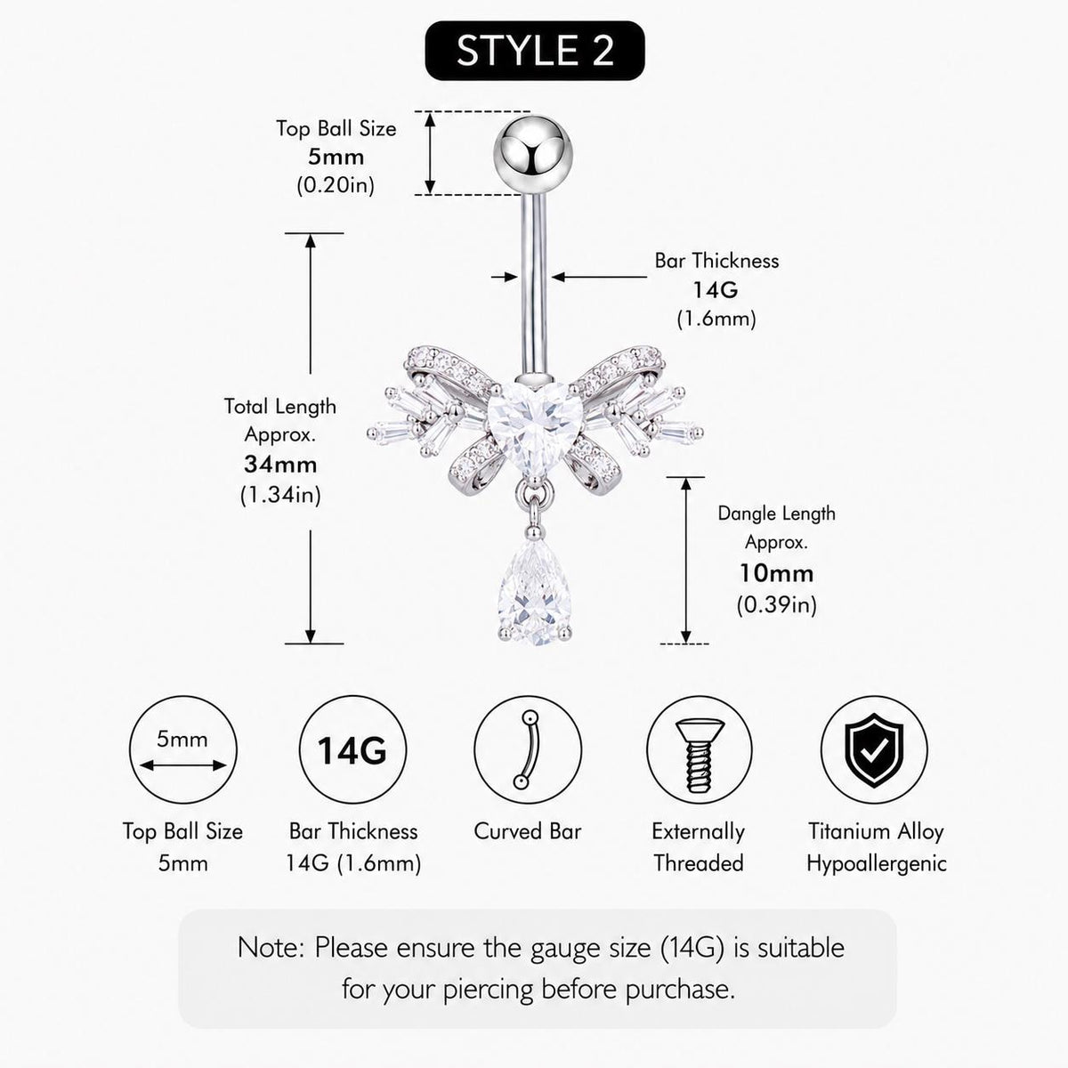 Bowknot CZ Titanium Belly Ring detail 8