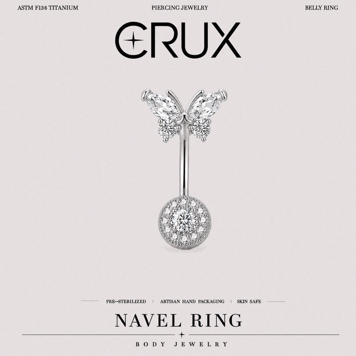 Pavé Butterfly Titanium Belly Ring