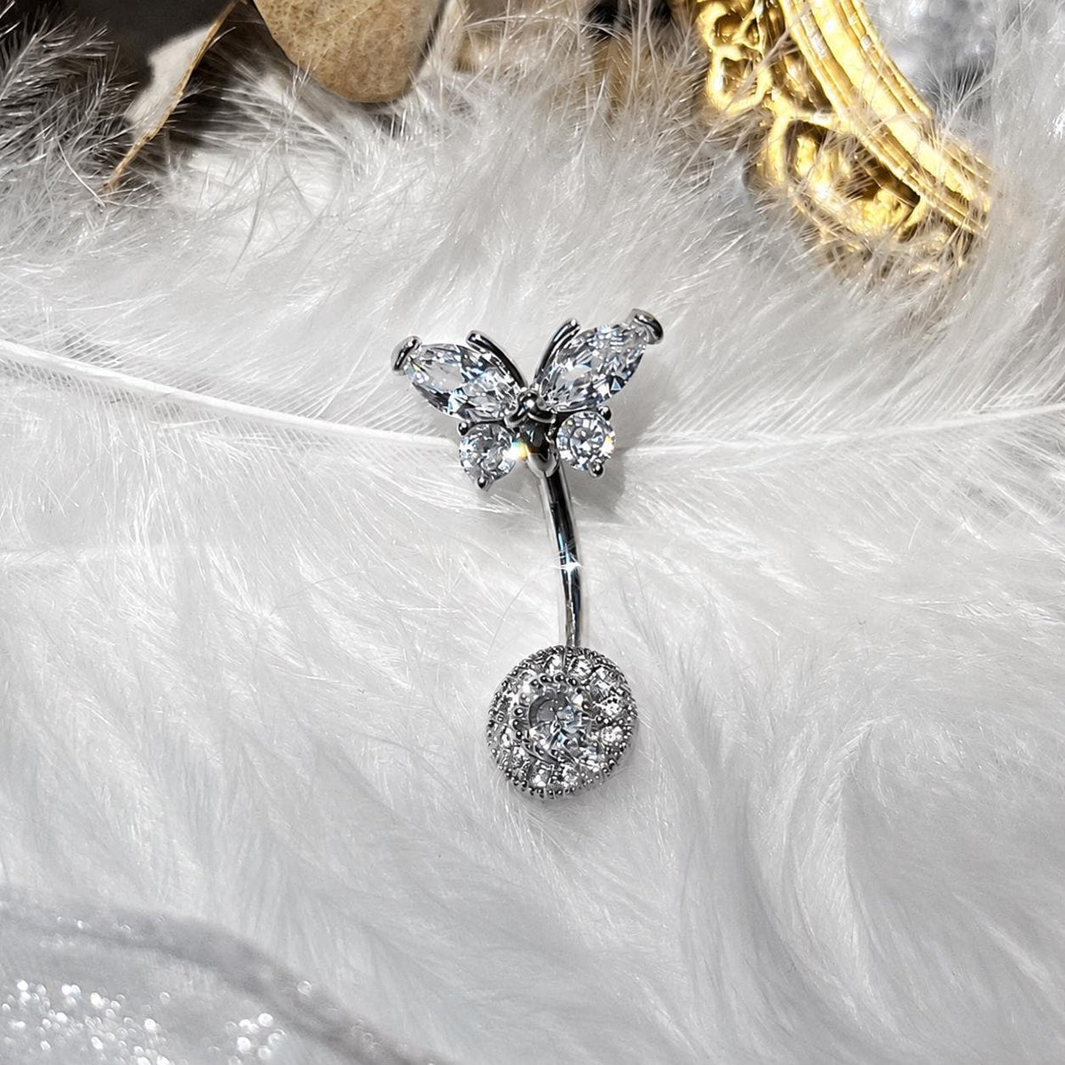 Pavé Butterfly Titanium Belly Ring detail 4