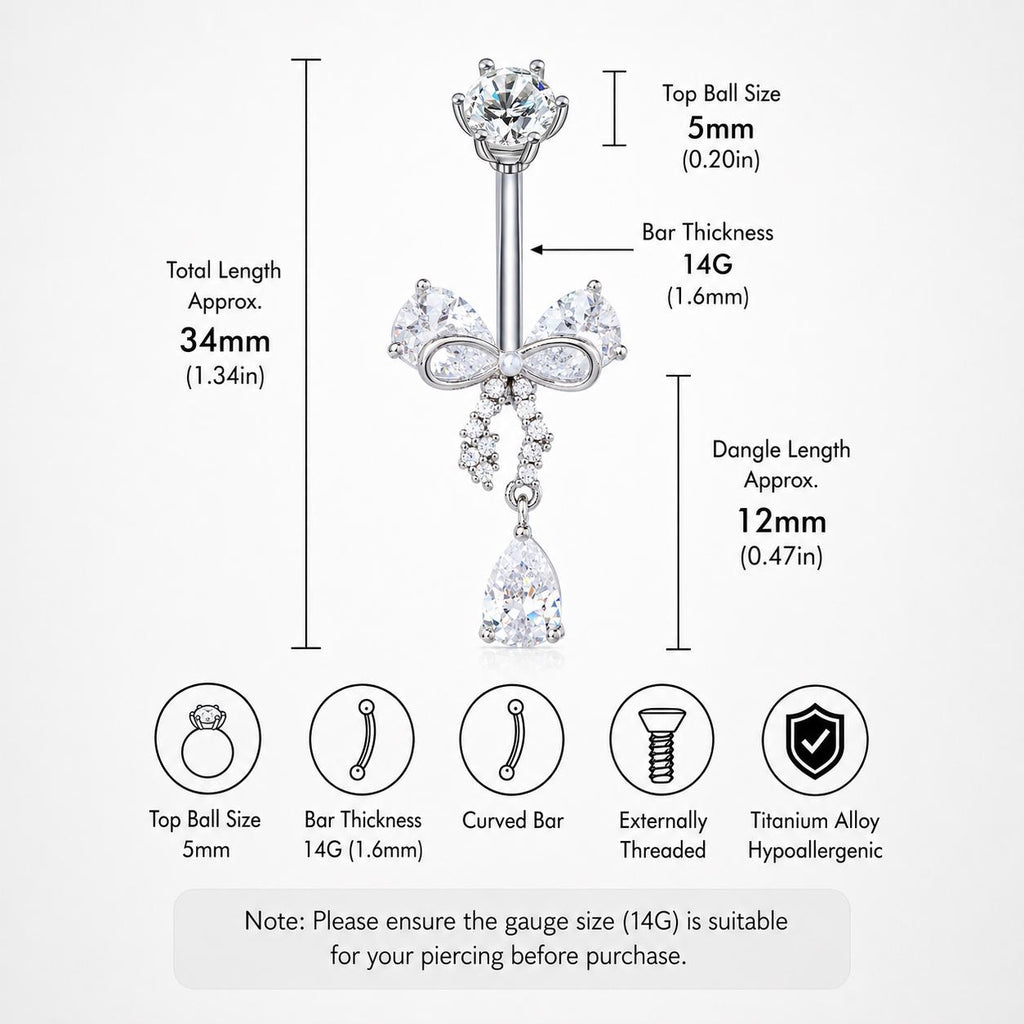 Butterfly CZ Titanium Belly Ring detail 7