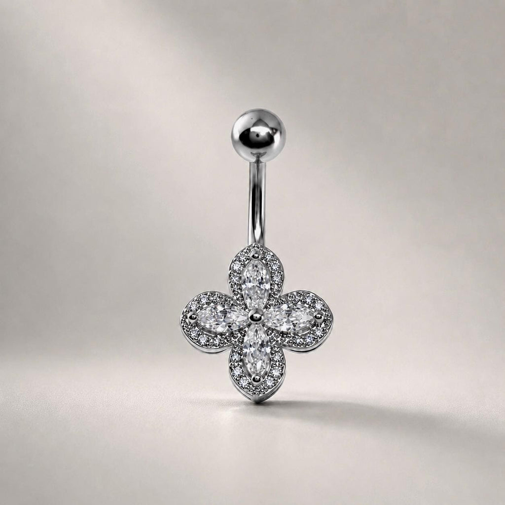 Floral CZ Titanium Belly Ring detail 7