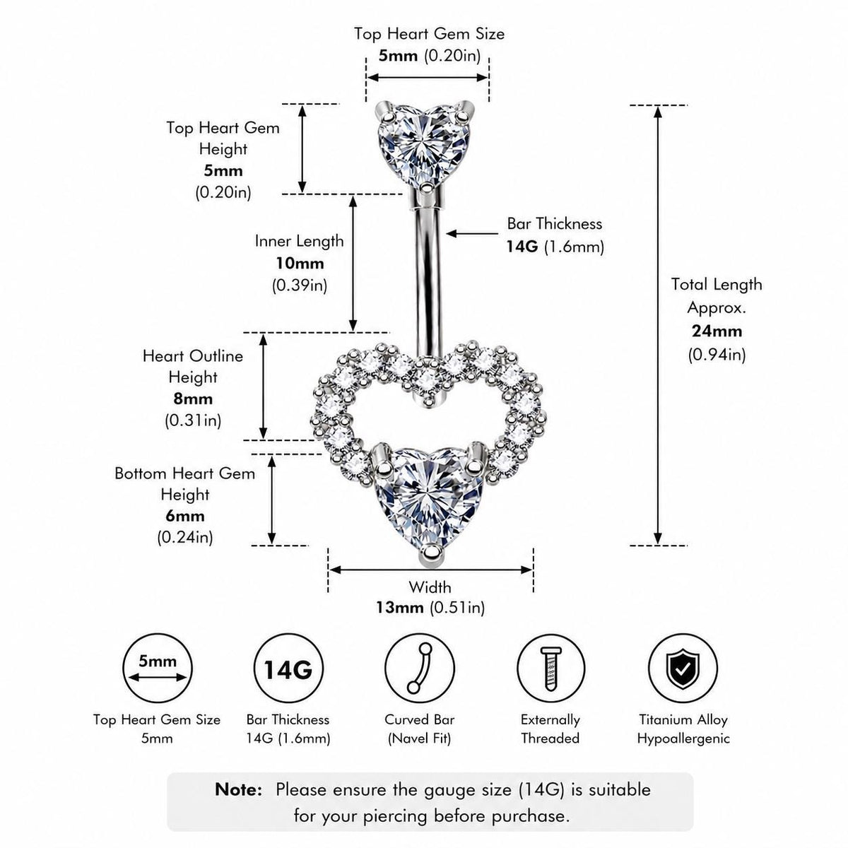 Hollow Heart Titanium Belly Ring detail 12