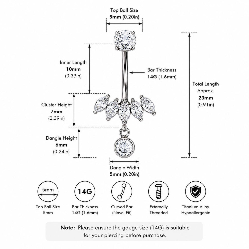 Leaf Dangle Titanium Belly Ring detail 5