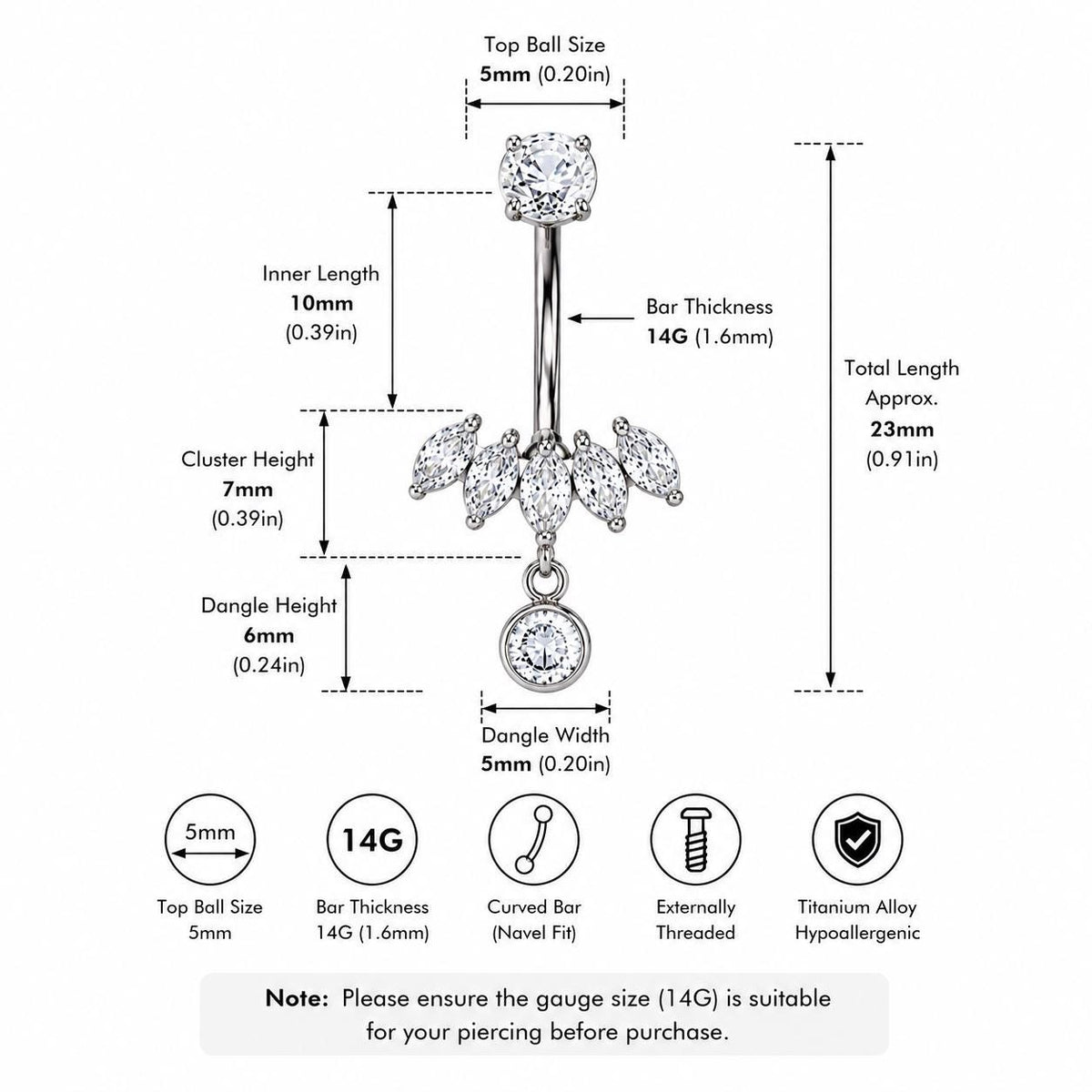Leaf Dangle Titanium Belly Ring detail 5