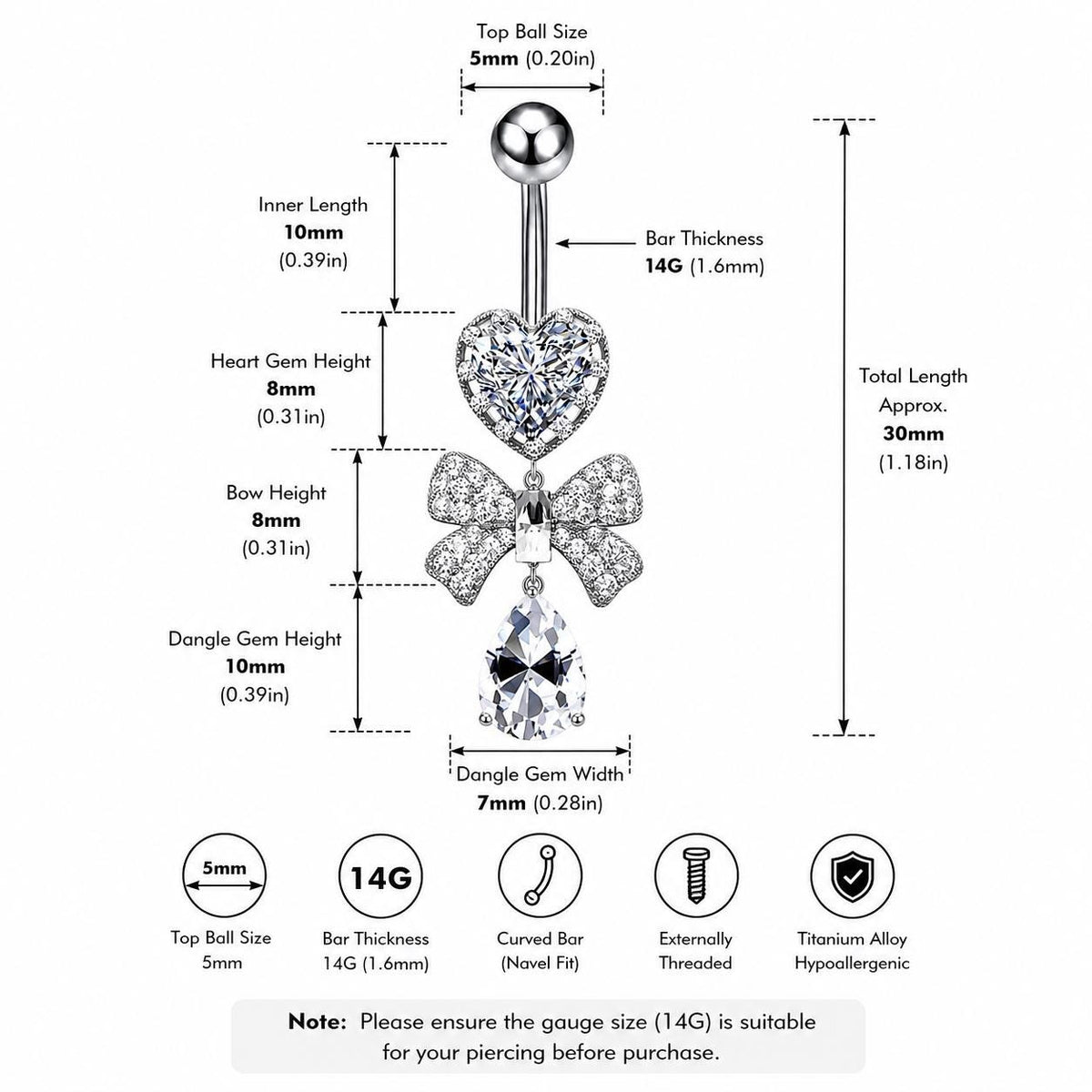Ribbon Gem Titanium Belly Ring detail 9