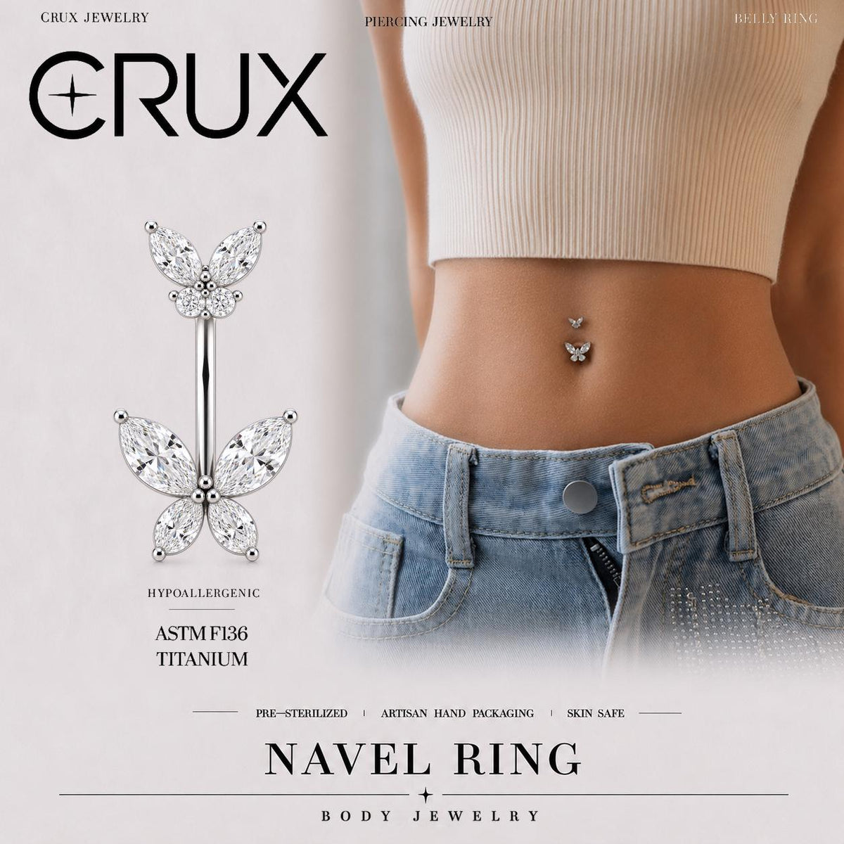 Double Butterfly Titanium Belly Ring