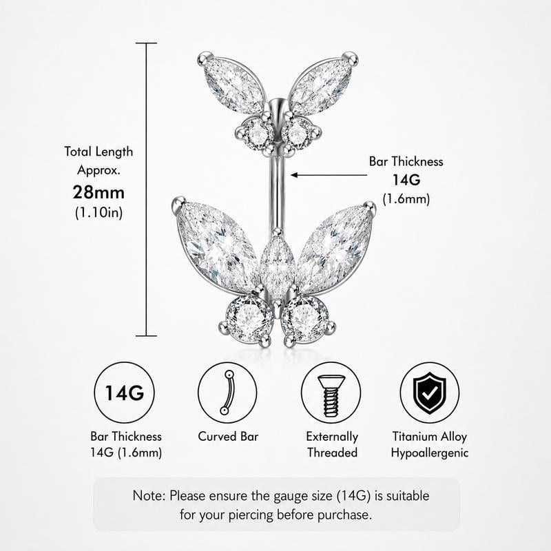 Double Butterfly Titanium Belly Ring detail 7