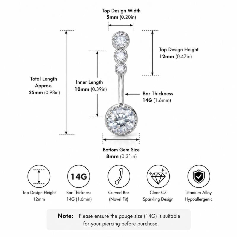 Graduated CZ Titanium Belly Ring detail 7