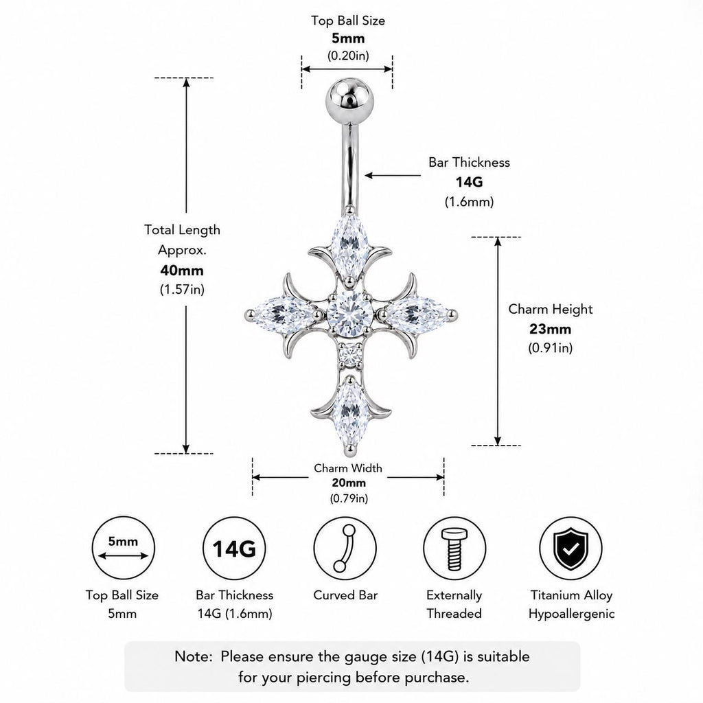 Gothic Cross Titanium Belly Ring detail 9