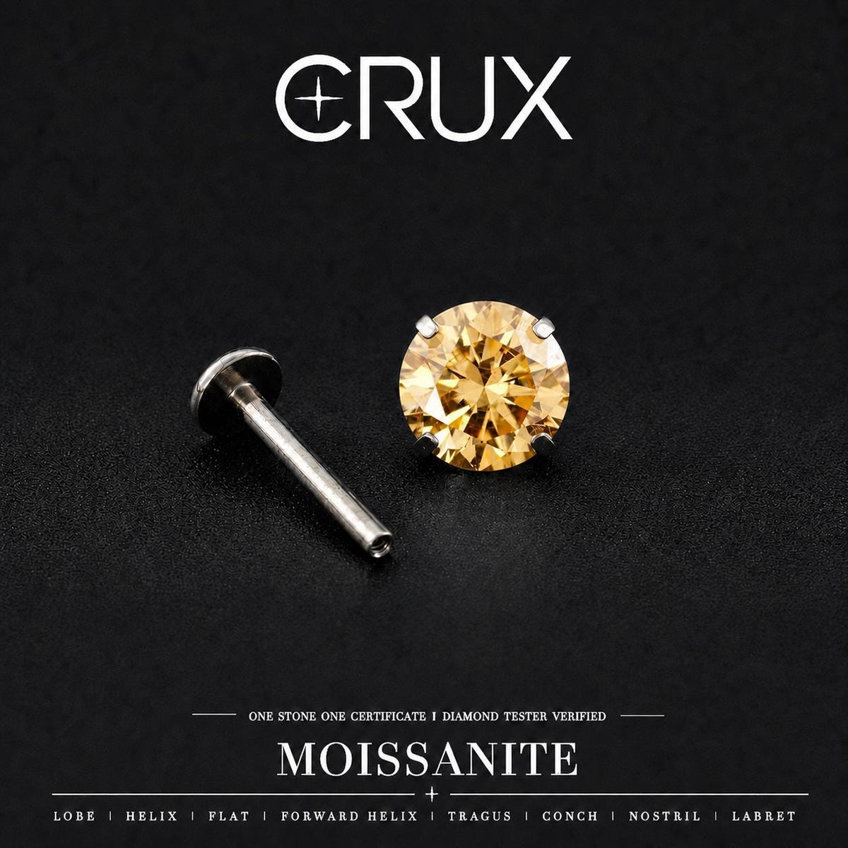 ETSY 4553763993 | IMAGE 1 | Champagne Gold Moissanite Flat Back Stud
