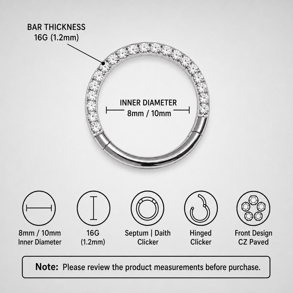Titanium Pavé CZ Septum Clicker detail 11