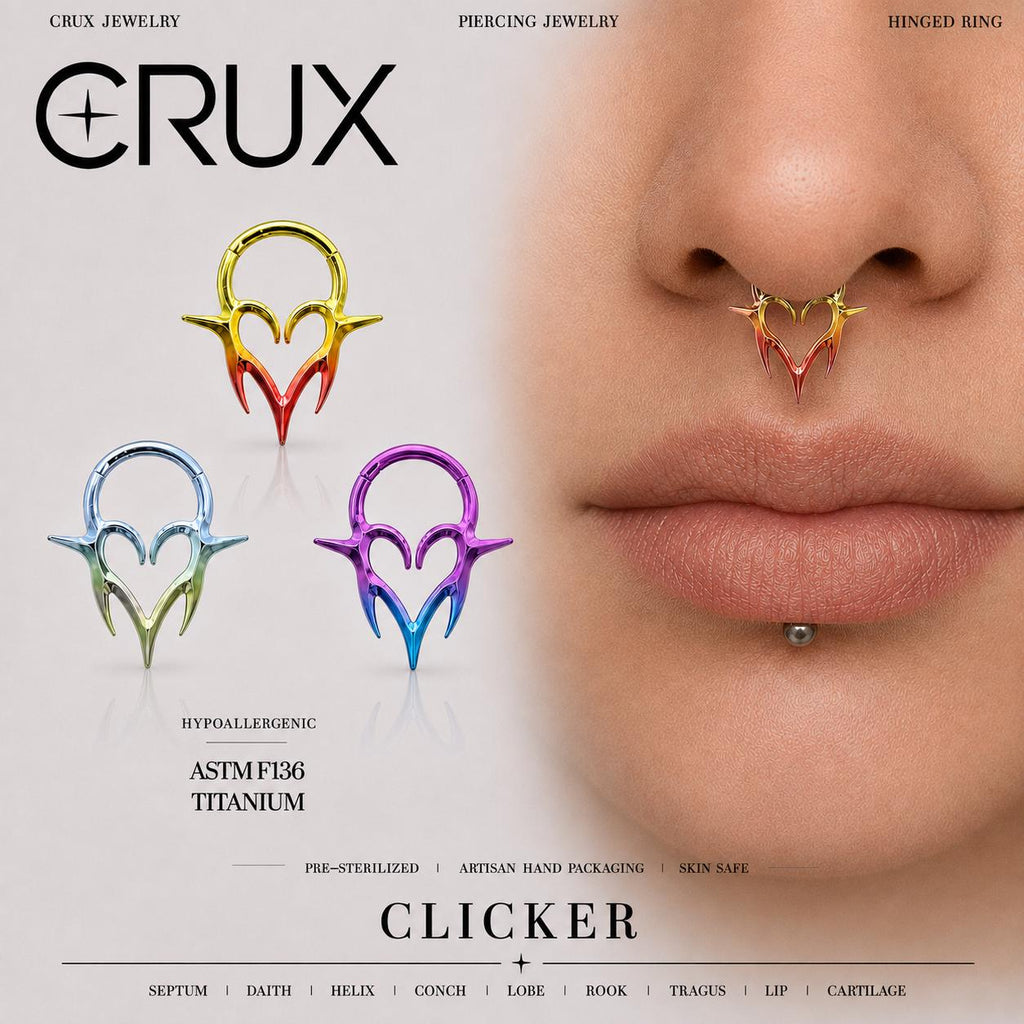 Titanium Gothic Heart Fang Septum Clicker