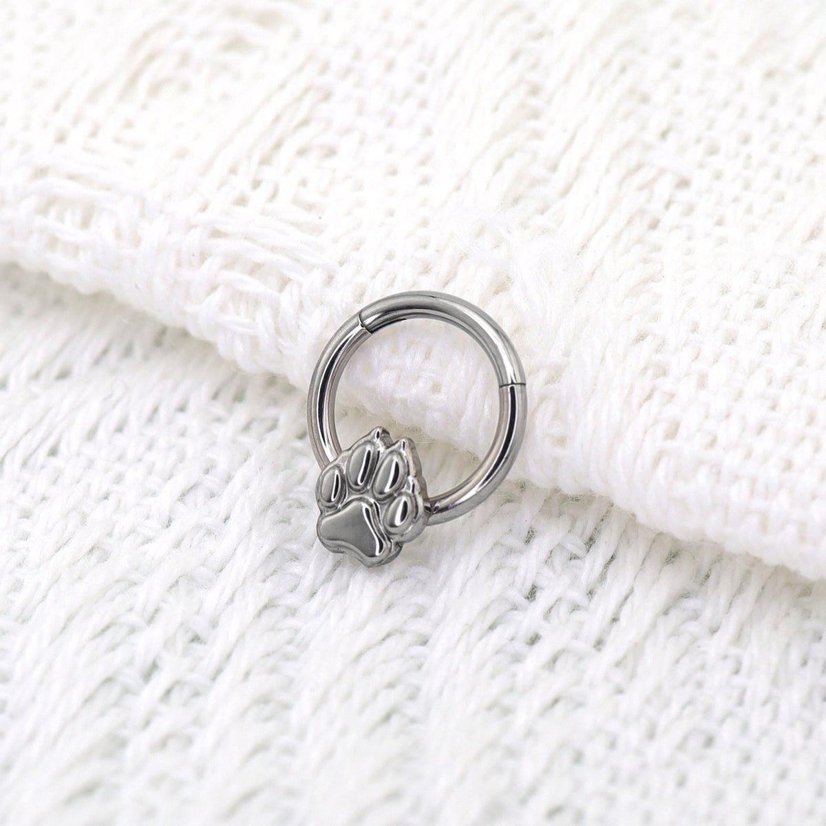 Titanium Paw Print Septum Clicker detail 5