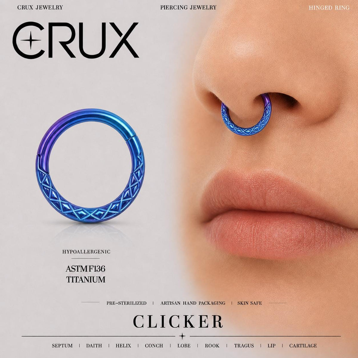 Titanium Iridescent Faceted Septum Clicker