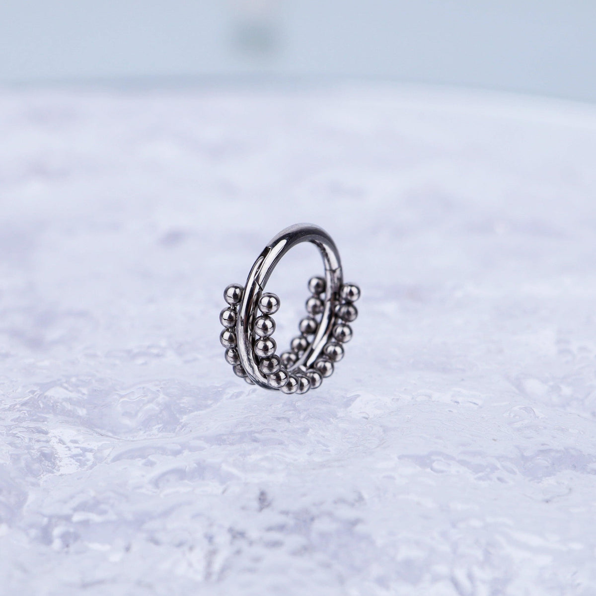 Titanium Double Hoop Beaded Septum Clicker detail 6