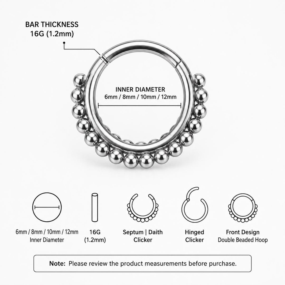 Titanium Double Hoop Beaded Septum Clicker detail 9