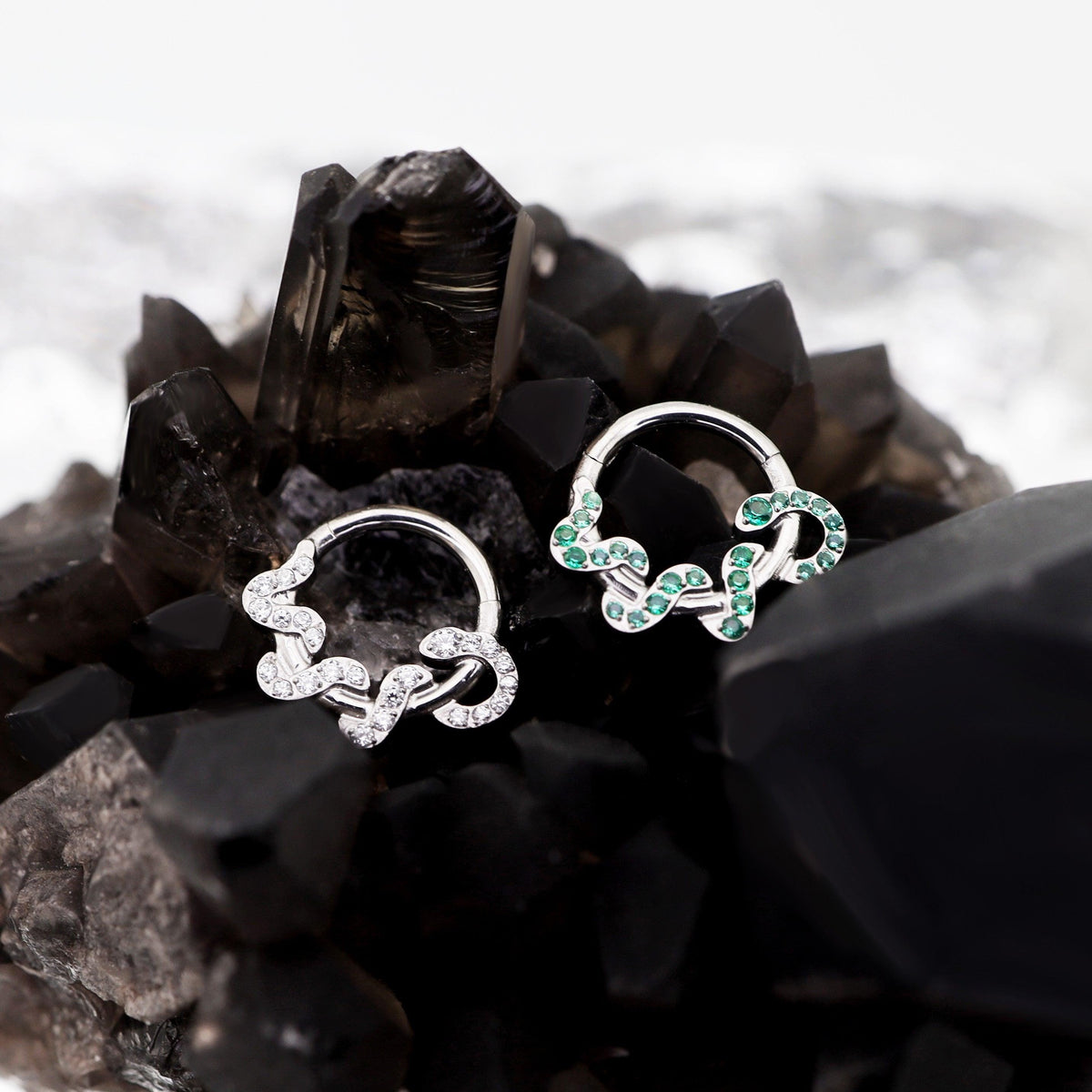 Titanium Snake CZ Septum Clicker detail 4