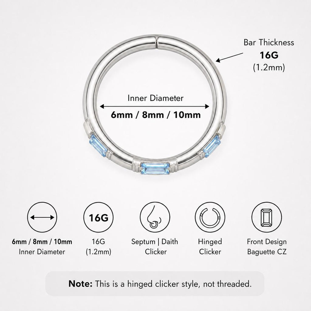 Titanium Baguette CZ Septum Clicker detail 7