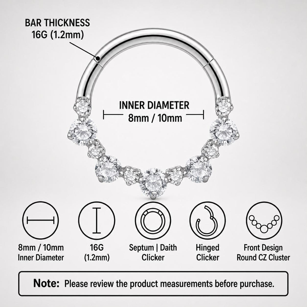 Titanium Graduated CZ Septum Clicker detail 7