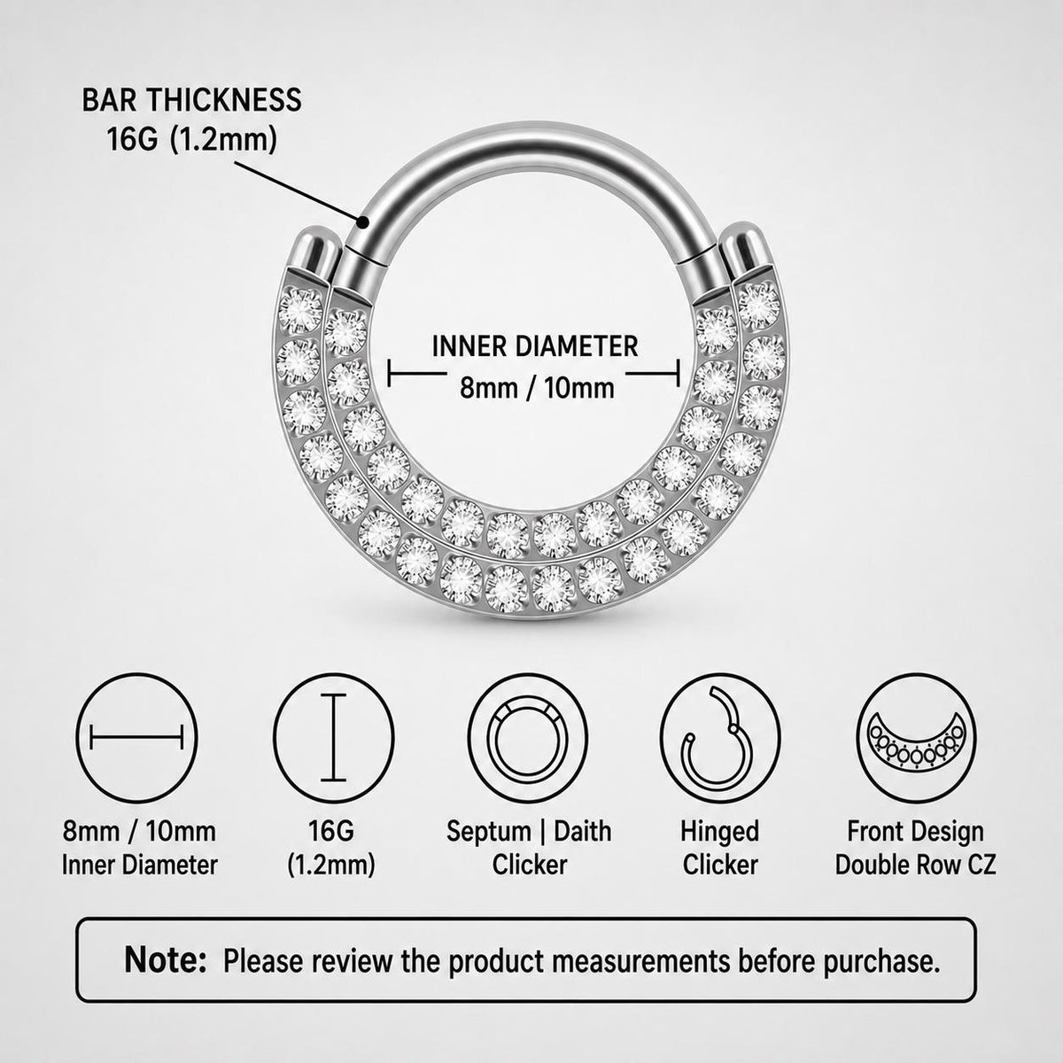 Titanium Pavé CZ Septum Clicker detail 8