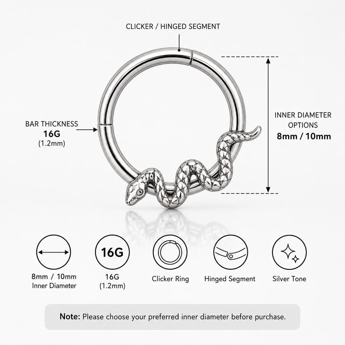 Titanium Snake Septum Clicker detail 11