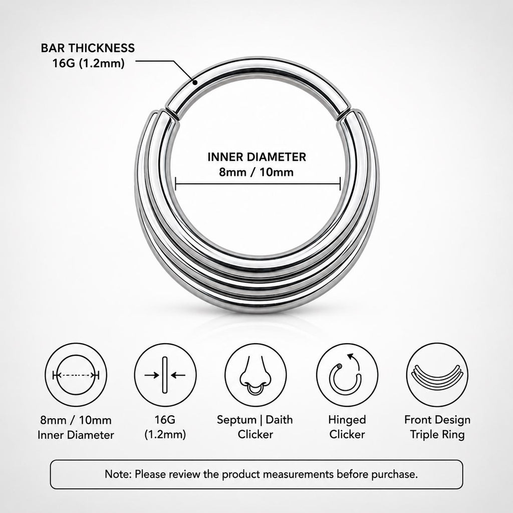 Titanium Triple Hoop Septum Clicker detail 12
