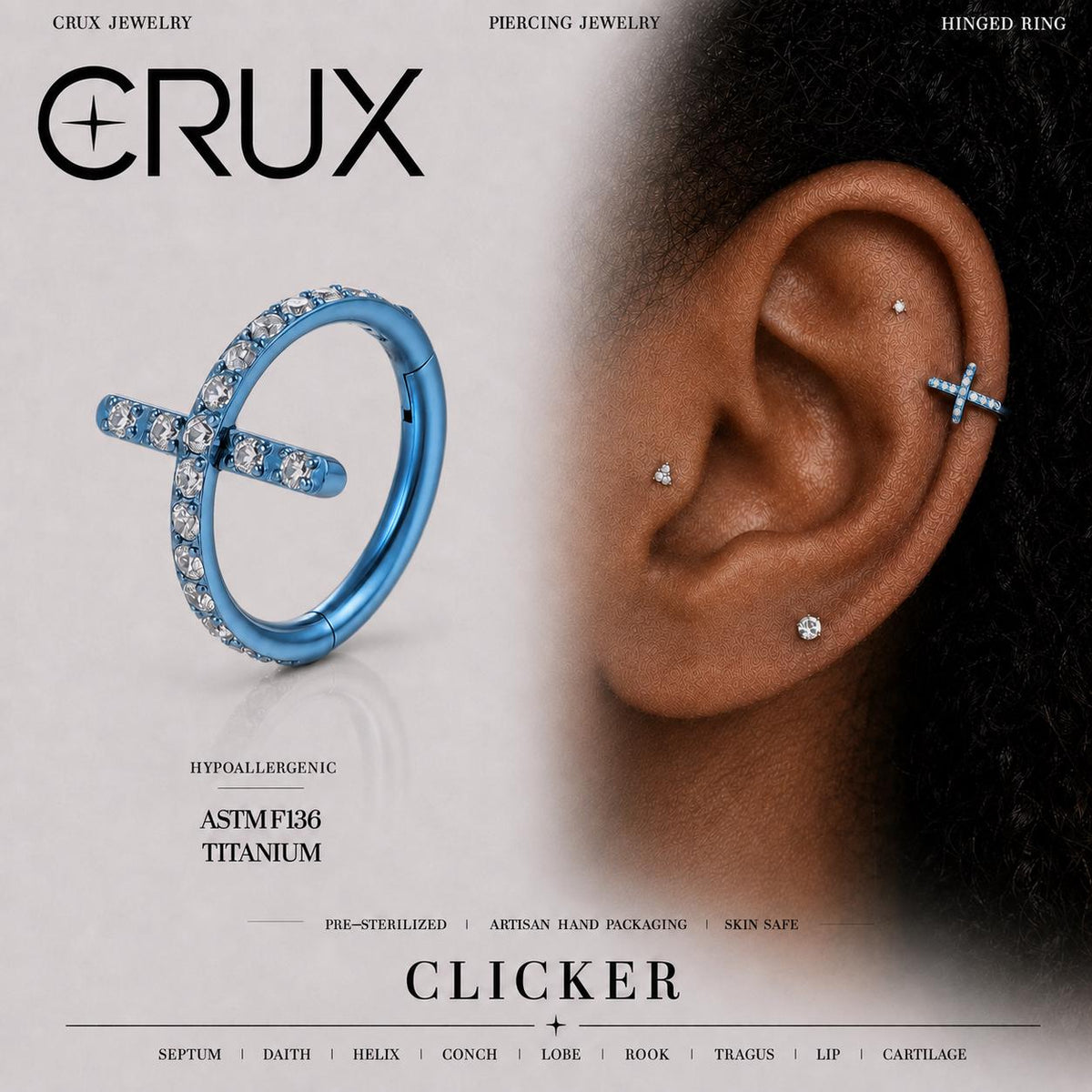 Titanium Cross CZ Septum Clicker