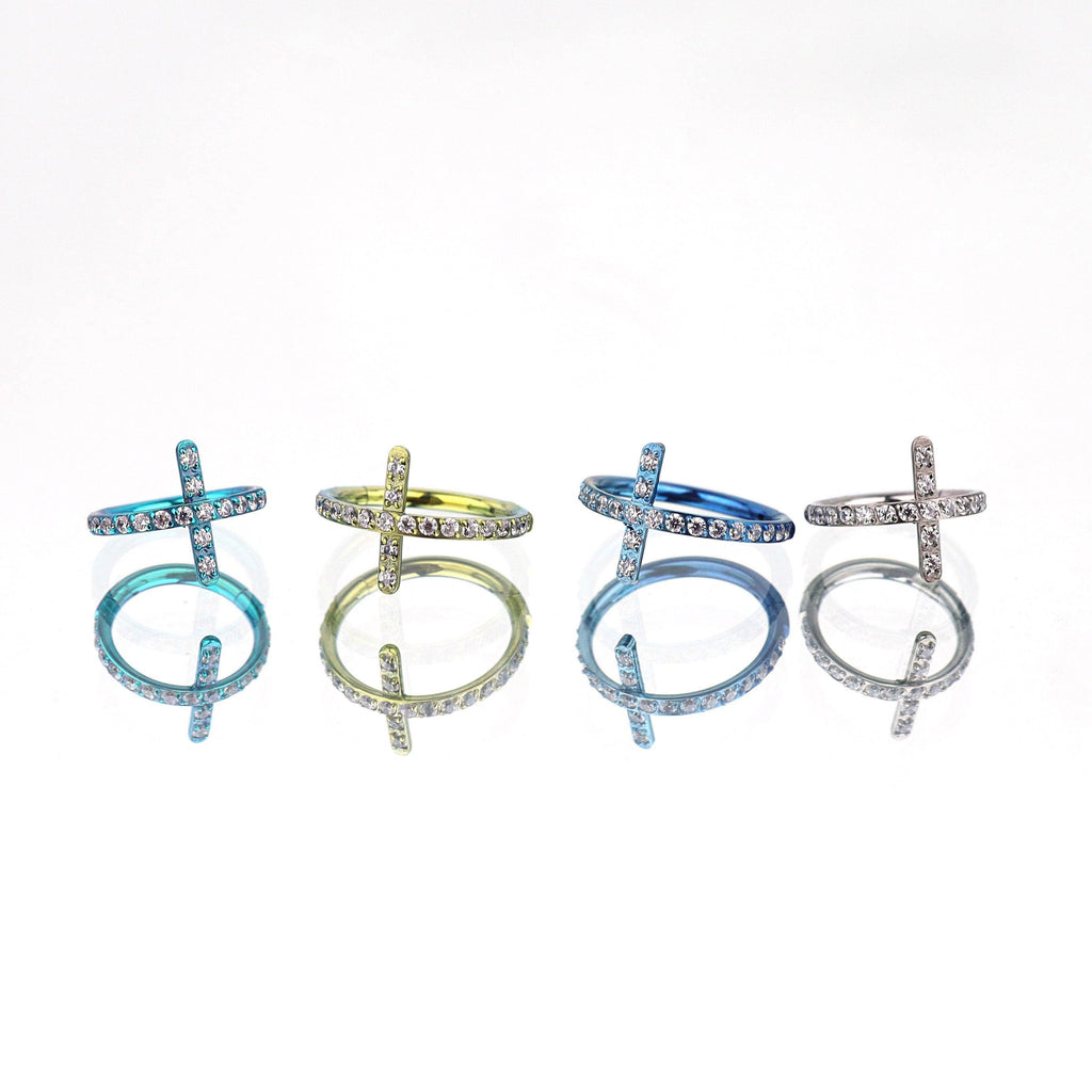 Titanium Cross CZ Septum Clicker detail 4