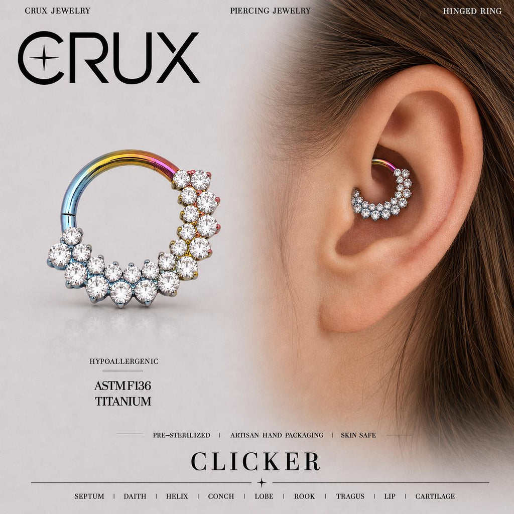 Titanium Rainbow CZ Septum Clicker