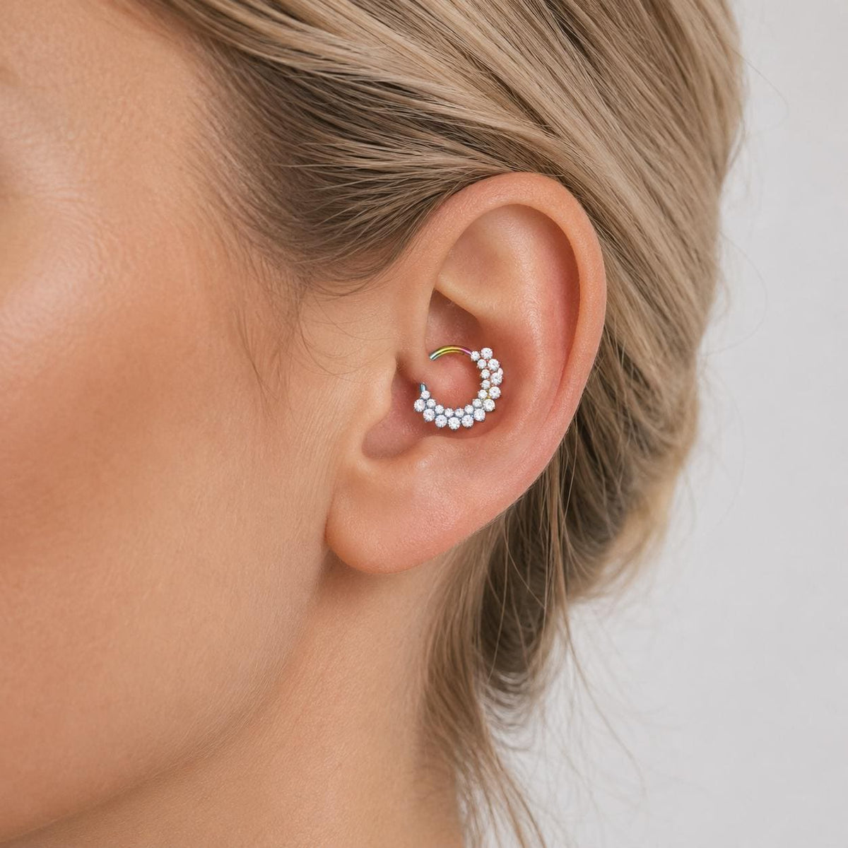 Titanium Rainbow CZ Septum Clicker detail 2